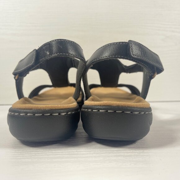 Clarks Laurieann Kay Sandals Women’s 11 W Wide Black Leather Slingback T-Strap - Picture 6 of 11